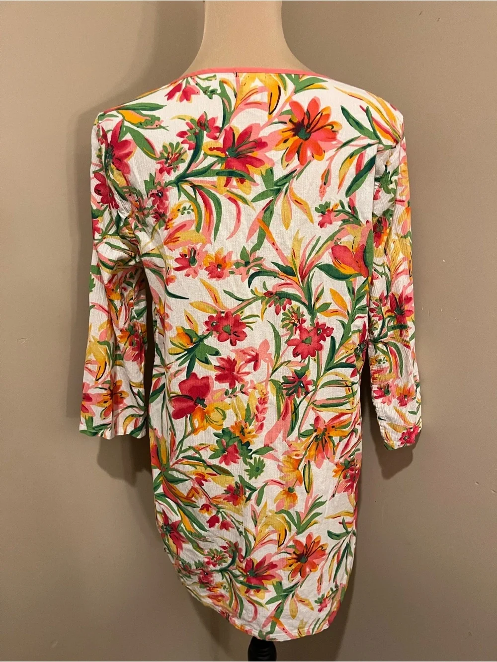 J. Crew Floral V-Neck Swim Vover Up in White, Pink & Yellow, Med